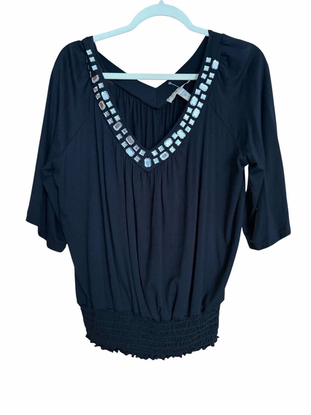 American Rag Cie Women's Black Jewel-Trim V-Neck Top